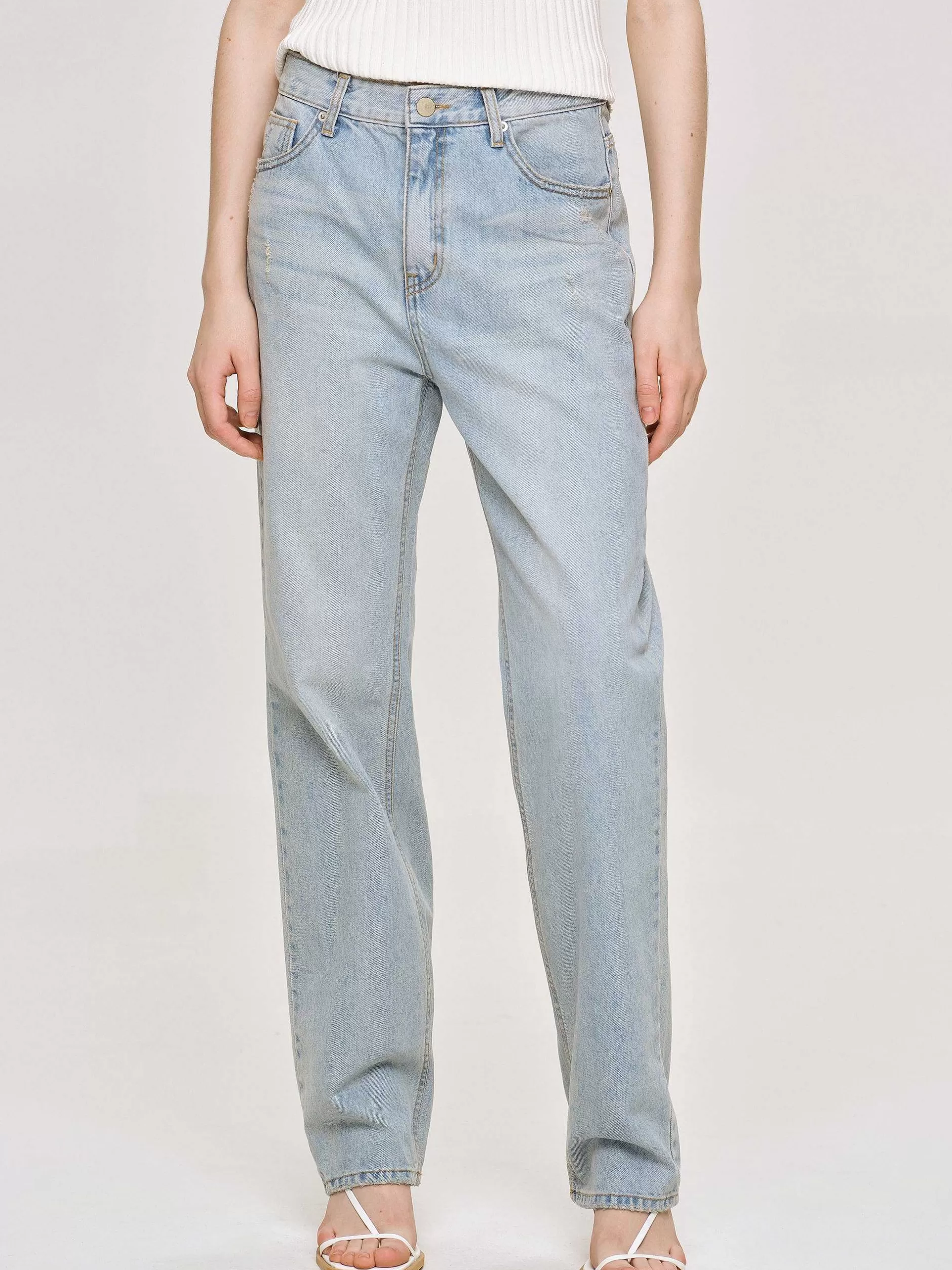 Flash Sale Distressed Rechte Jeans, Licht Vintage Blauw Vrouwen Denim