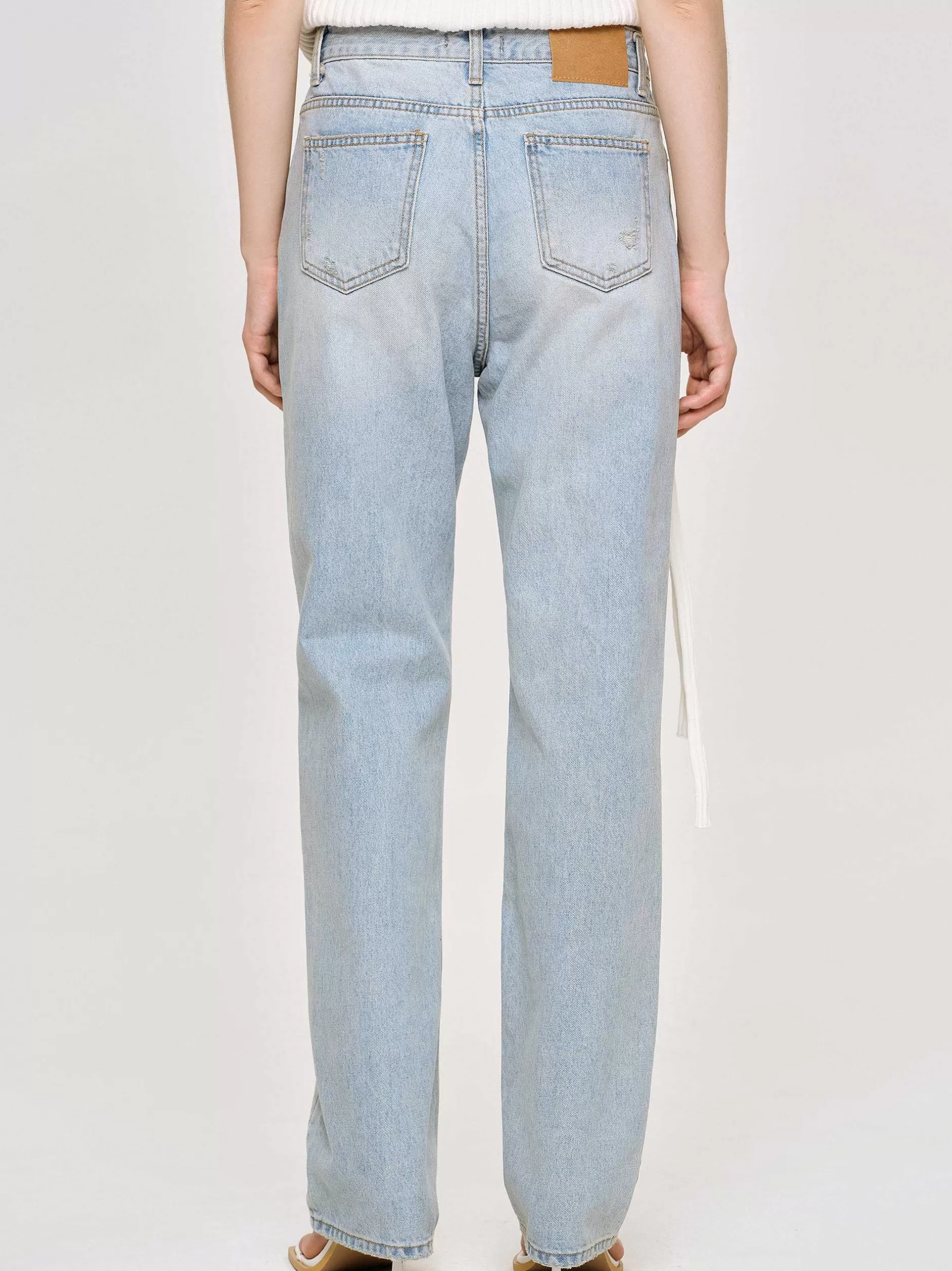 Flash Sale Distressed Rechte Jeans, Licht Vintage Blauw Vrouwen Denim