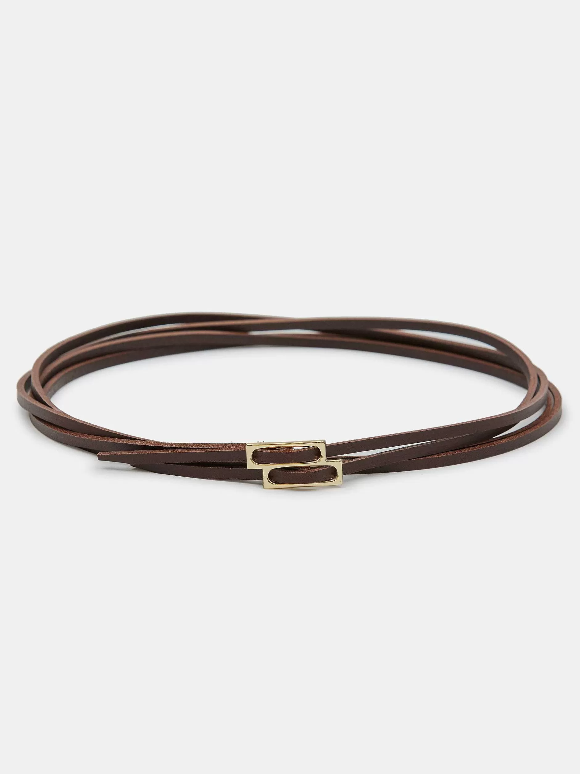 Best Dubbele Dunne Leren Riem, Bruin Vrouwen Accessoires