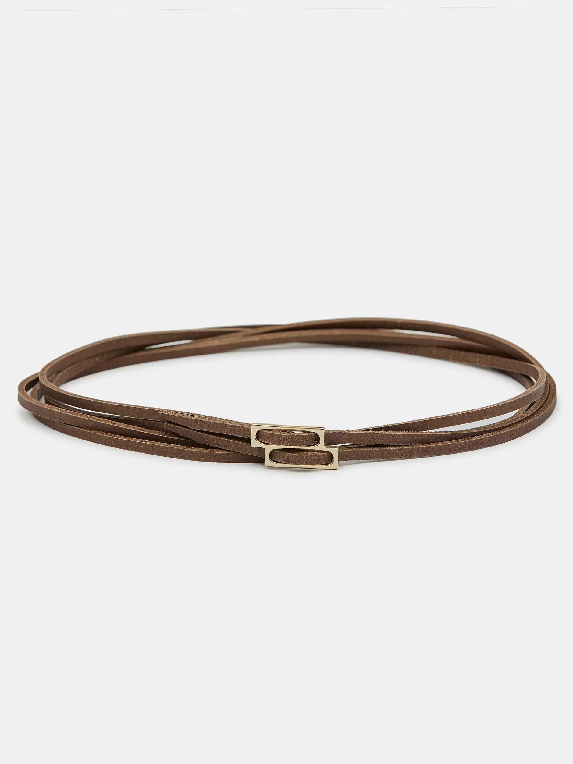 Best Dubbele Dunne Leren Riem, Mokka Vrouwen Accessoires