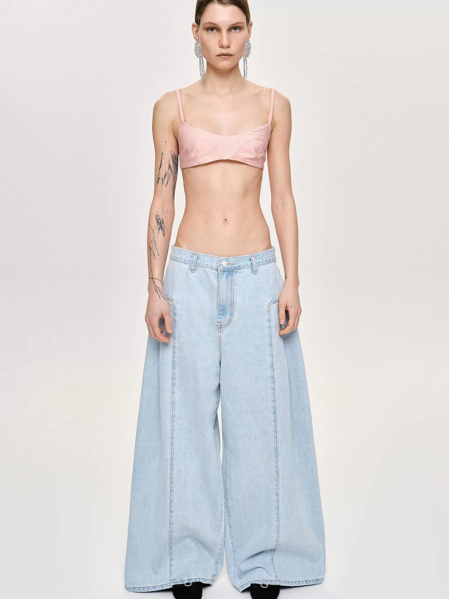 Store Dubbelzijdige Oversized Jeans, Lichtblauw Vrouwen Denim