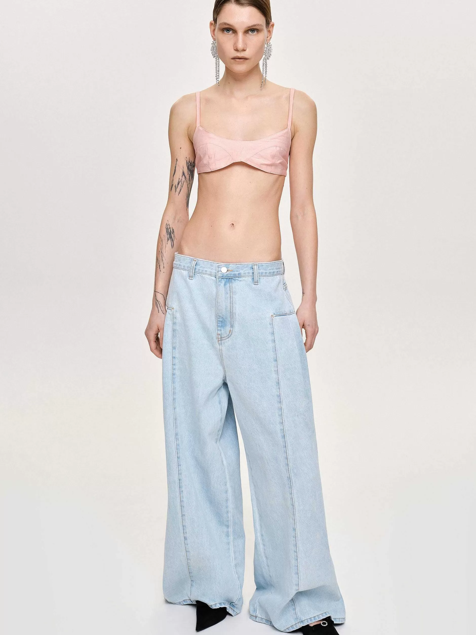 Store Dubbelzijdige Oversized Jeans, Lichtblauw Vrouwen Denim