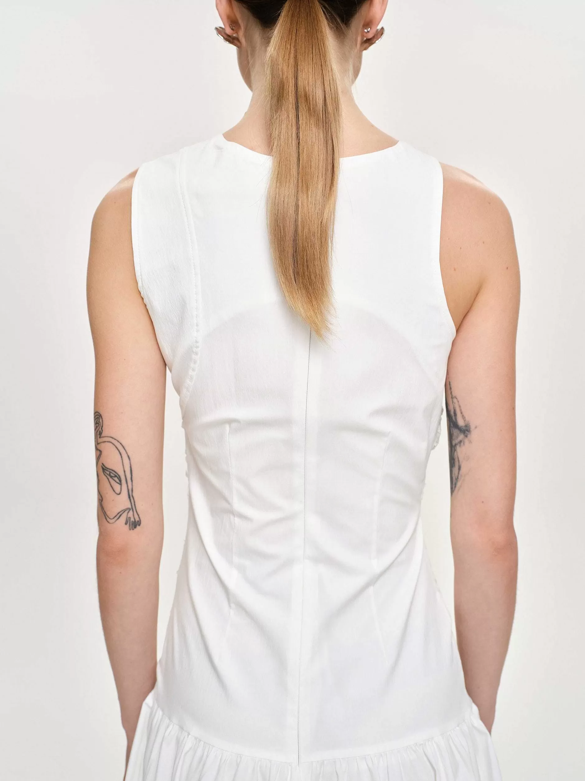 Online Jurk Met Verlaagde Taille En Ruches, Gebroken Wit Vrouwen Accessoires