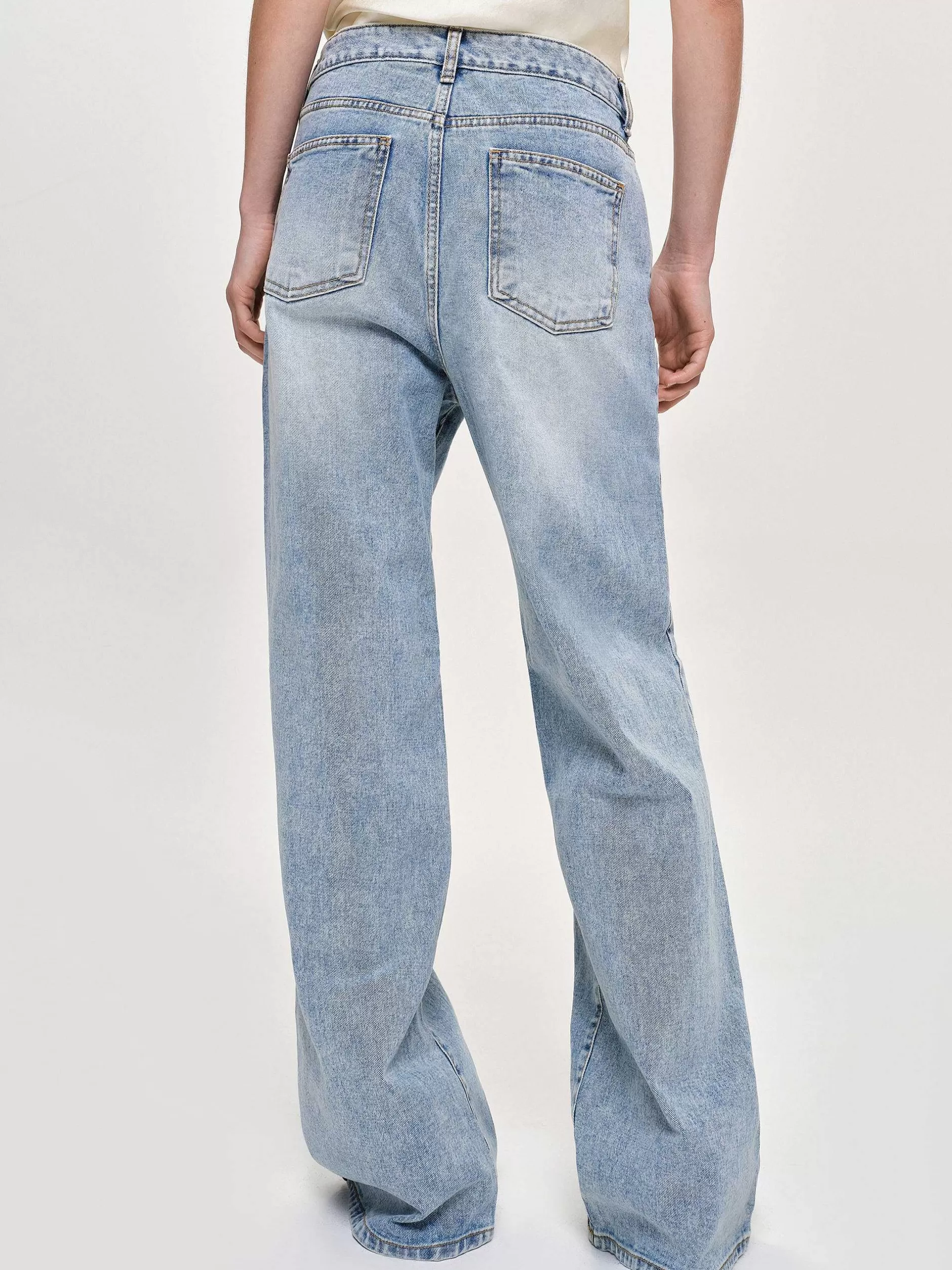 Online Lange Jeans Met Rechte Pijpen, Licht Vintage Blauw Vrouwen Denim