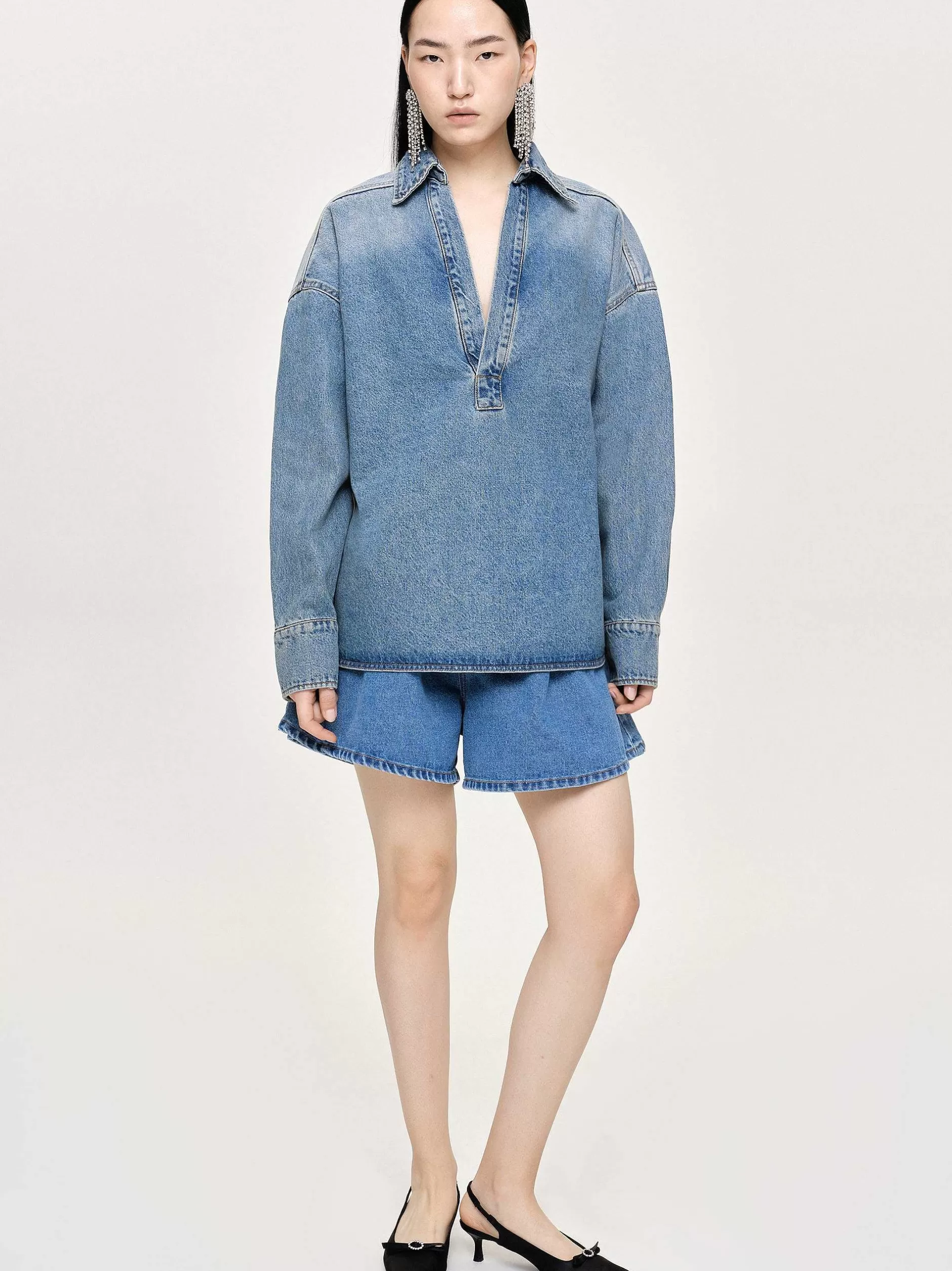 Store Oversized Denim Overhemd, Getinte Wassing Vrouwen Denim