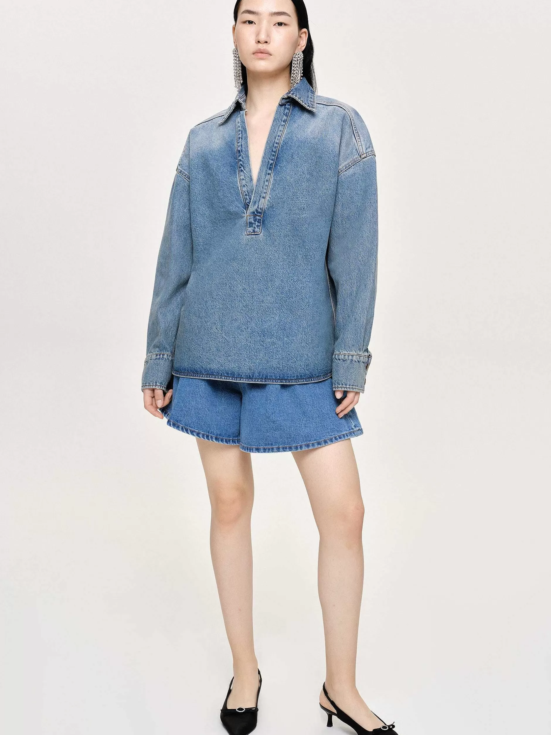 Store Oversized Denim Overhemd, Getinte Wassing Vrouwen Denim