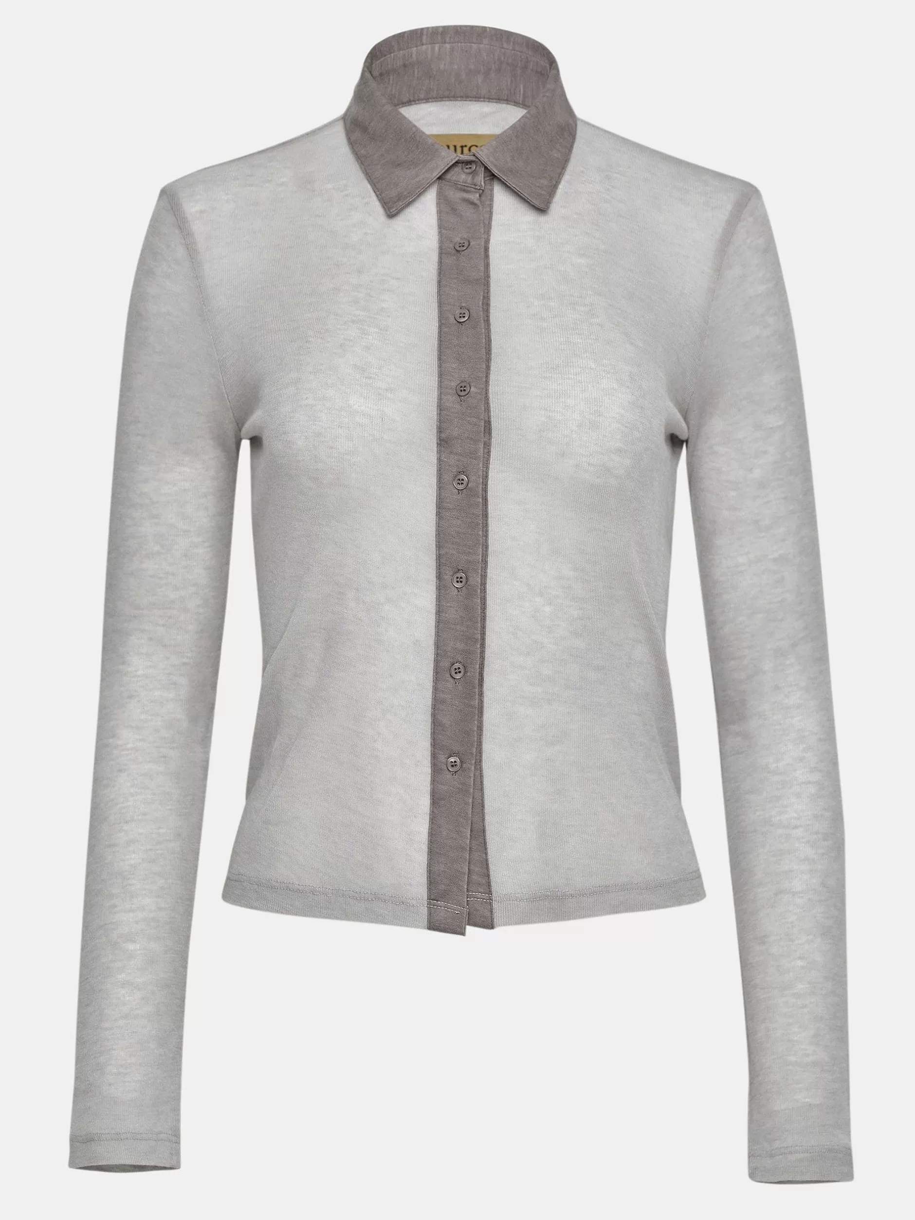 Store Pietro Semi-Transparante Top Met Kraag, Taupe Bruin Vrouwen Kleding