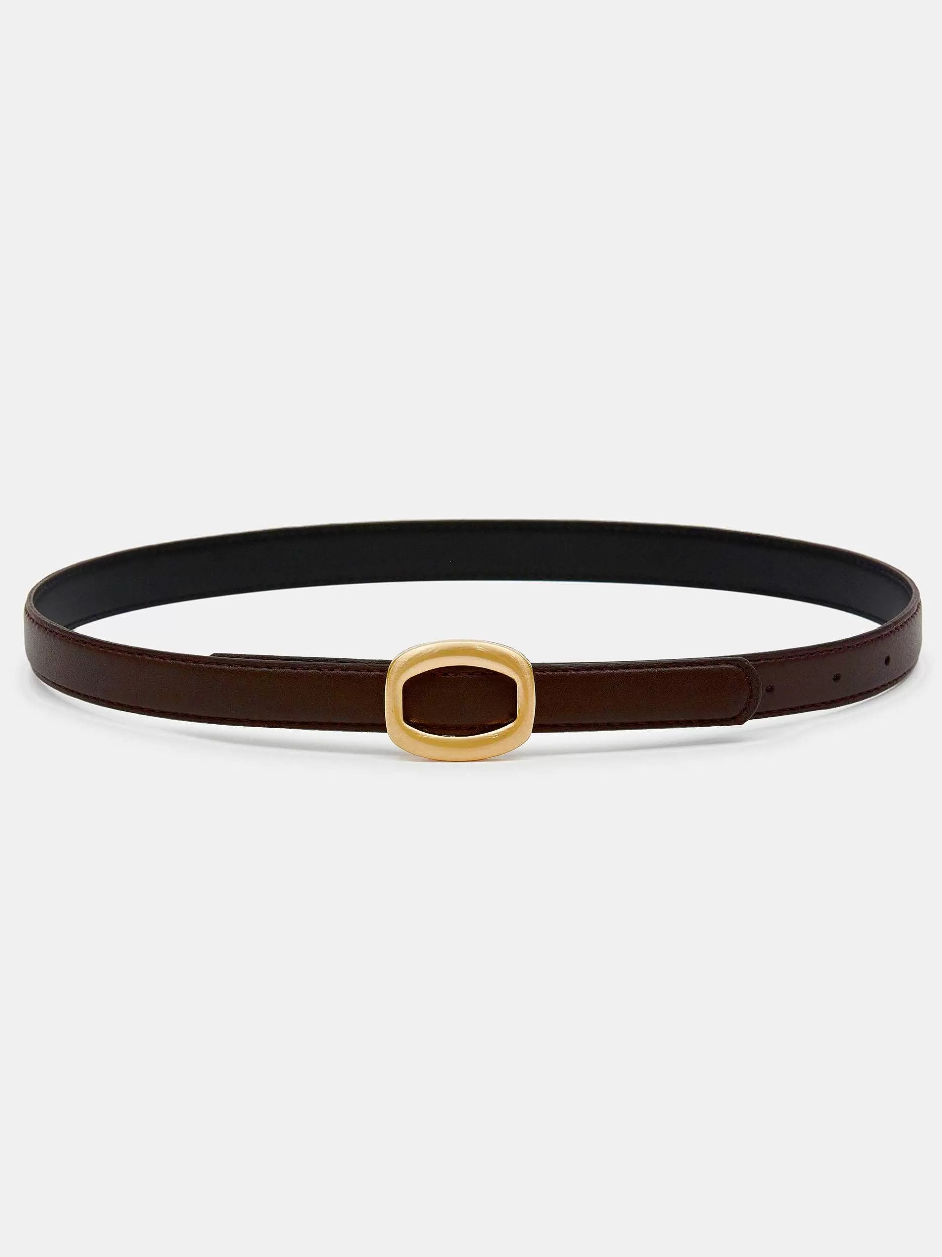 Best Ronde Zeshoekige Leren Riem, Bruin/Goud Vrouwen Kleding