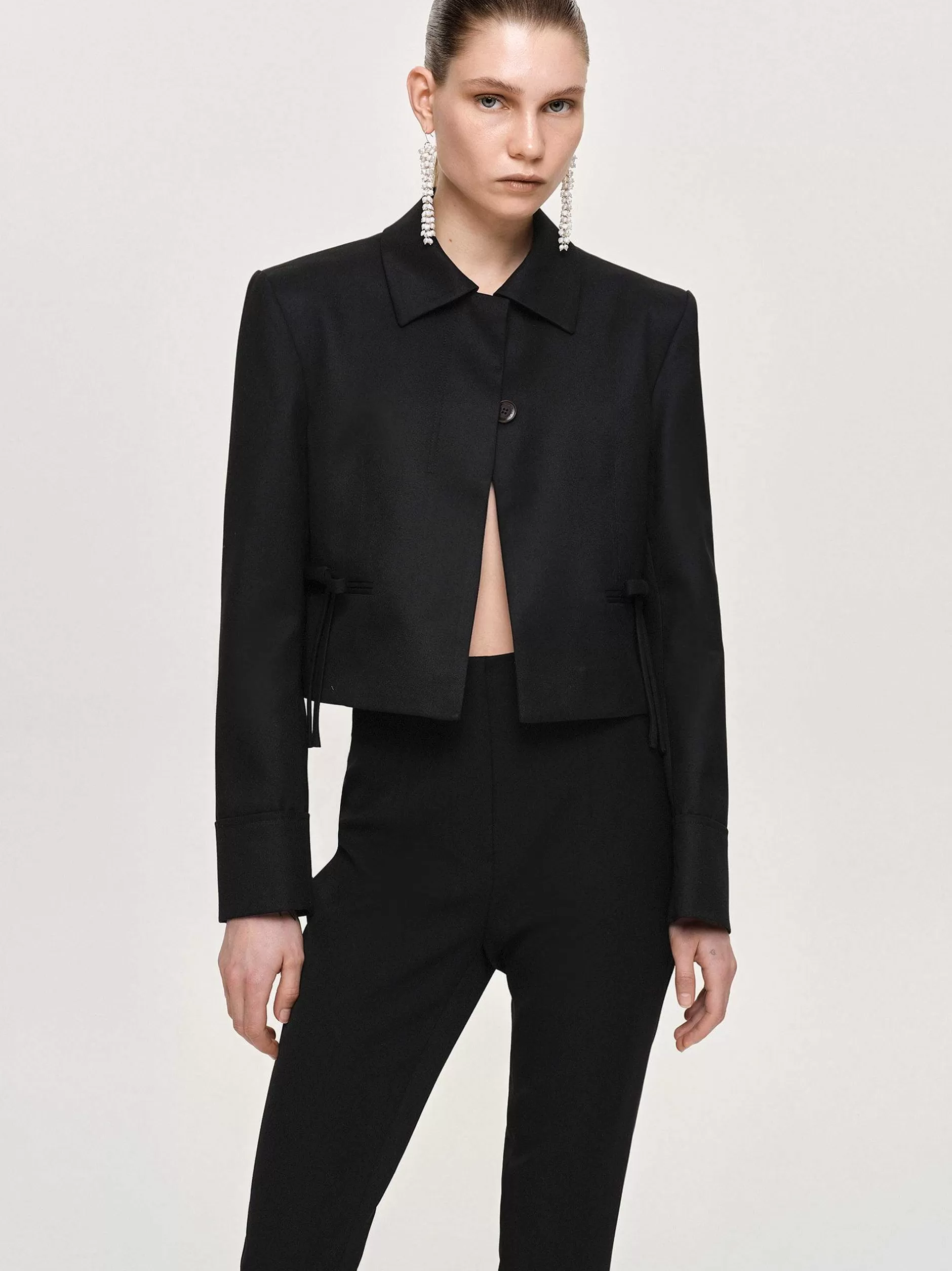 Cheap Sisilia Cropped Blazer Met Strik, Zwart Vrouwen Accessoires