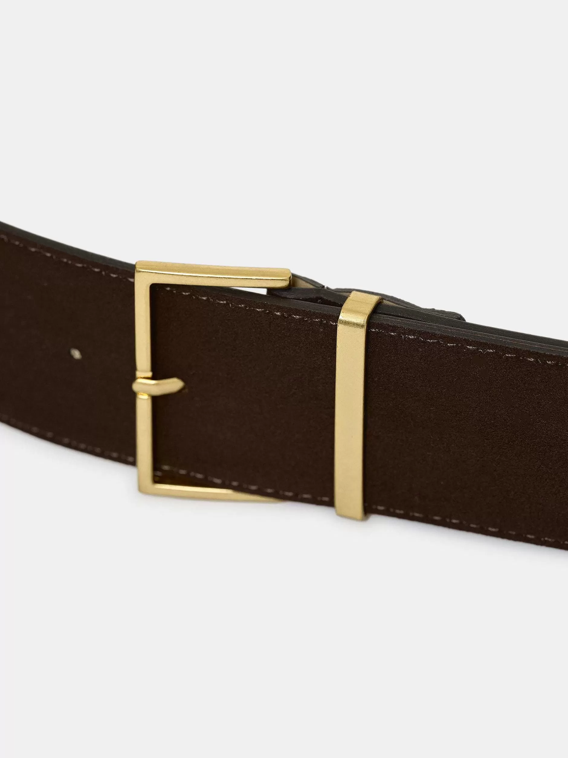 Clearance Suede Riem Met Vierkante Gesp, Espresso Vrouwen Accessoires